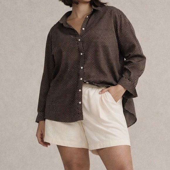 Ralph Lauren Tops - Ralph Lauren Polka Dot Button Down Shirt Brown & White Women’s 3X Plus Size Top